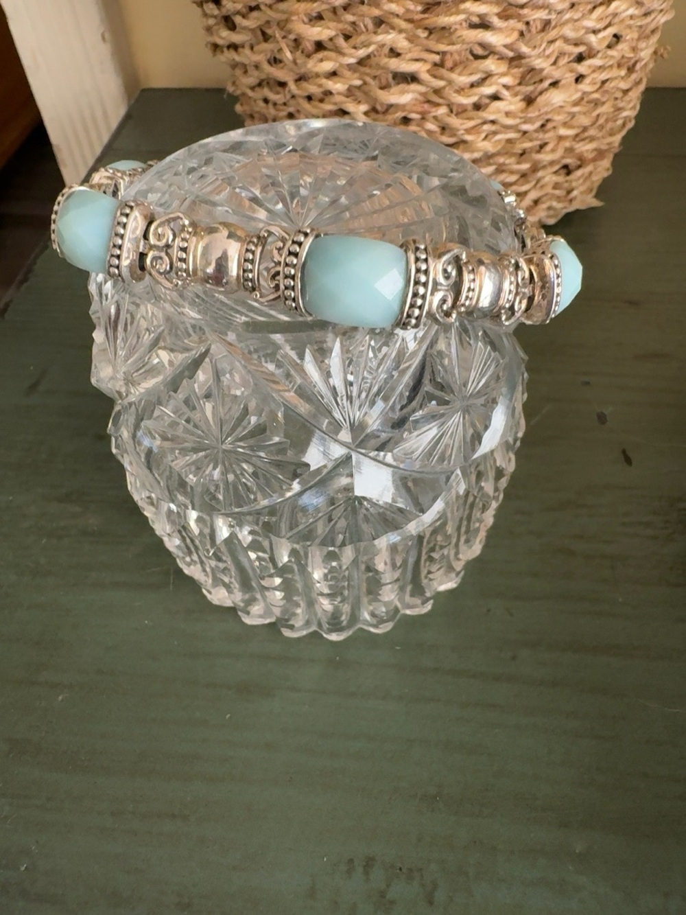 Sterling Silver 925 Aqua Blue Gemstone Bracelet Ornate Bali Style 8” 26g - Picture 3 of 13